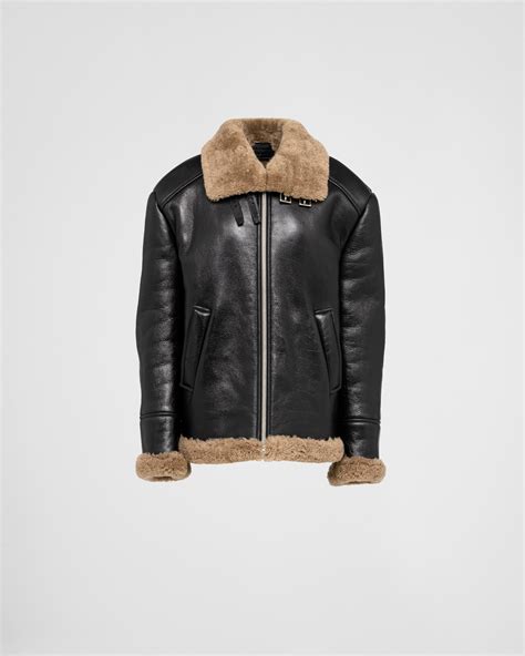 prada shearling coat brown|Black/maple Brown Oversized Shearling Jacket .